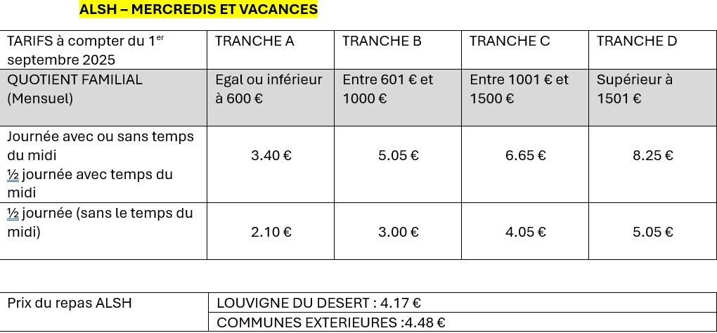 TARIFS ALSH 25-26